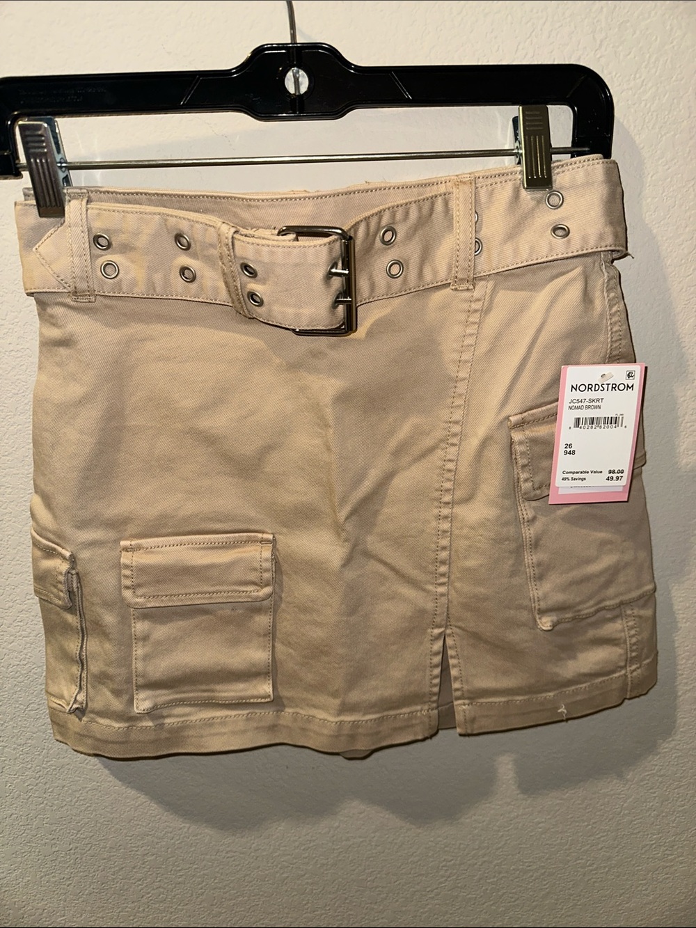 Nordstrom Juicy Couture Beige/Cream Cargo Mini Skirt with Grommet Belt